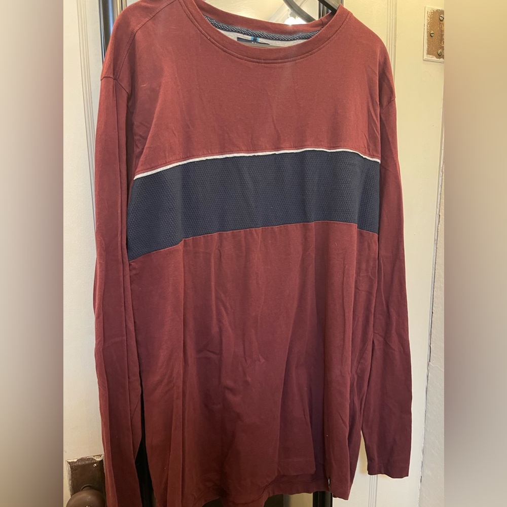 MBX maroon with navy color block long sleeve crewneck